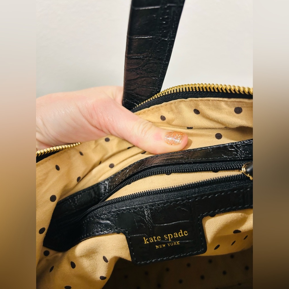 Kate Spade Black Leather and Croc Material Shoulder Bag NEW - Picture 3 of 7
